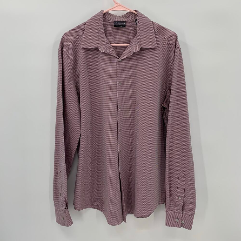 Van Heusen Flex3 Button Up Shirt Mens Large 16-16.5 (34/35) Slim Fit Check